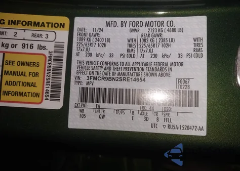 2025 Ford Bronco Sport Big Bend z USA, uszkodzony, nr VIN 3FMCR9BN2SRE14654